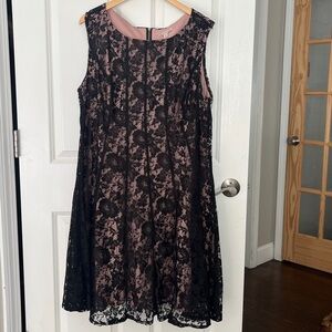 CB Established Black Lace Sleeveless Mini  Dress w/ pink lining sz 18